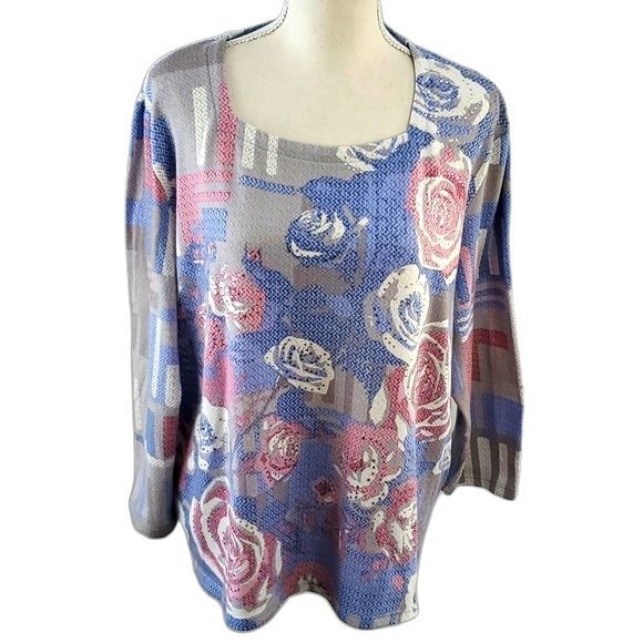 Top Floral  Rhinestones by Alfred Dunner Multicolor  Size XL - Picture 1 of 5